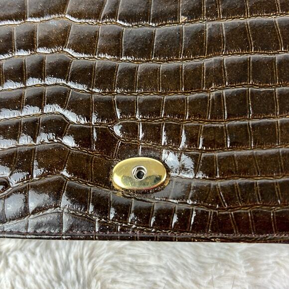 Bienen-Davis Vintage Brown Croc Embossed Leather Purse Gold Hardware Iconic - Picture 9 of 15